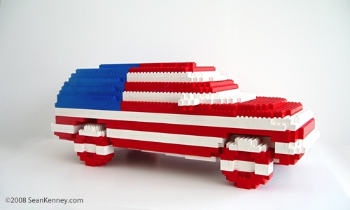 American SUV.  Sculpture with LEGO bricks by artist Sean Kenney