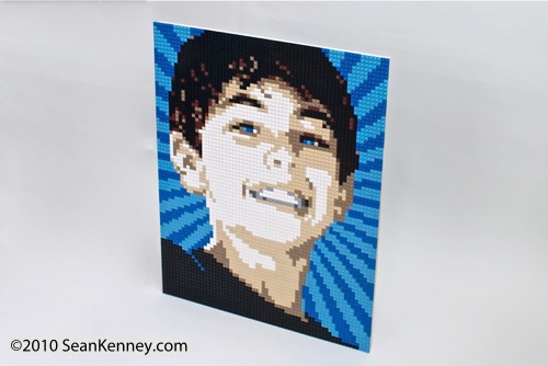 Portrait of a boy, LEGO bricks, artist Sean Kenney