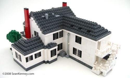 Historic house, LEGO bricks.  By Sean Kenney.  LEGO architecture windows roof chimney rear deck