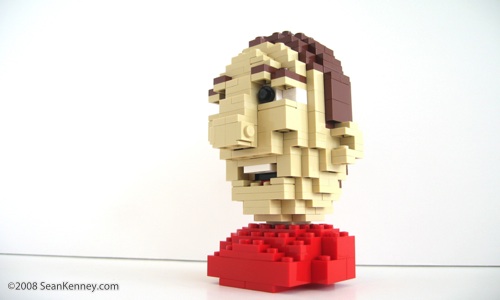 Miniature LEGO bust.  Figurative head sculpture created with LEGO bricks.