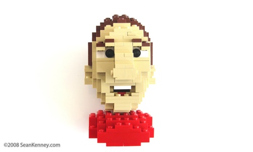 Miniature LEGO bust.  Figurative head sculpture created with LEGO bricks.