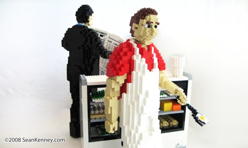 Two short orders: Sculpture created with LEGO bricks by artist Sean Kenney