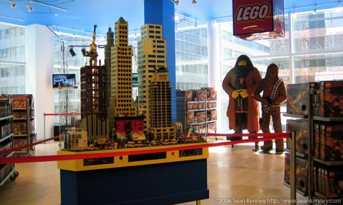 LEGO city at FAO Schwarz, New York. LEGO® modelmaker Sean Kenney