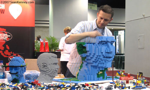 Giant LEGO head built at trade show in 3 days