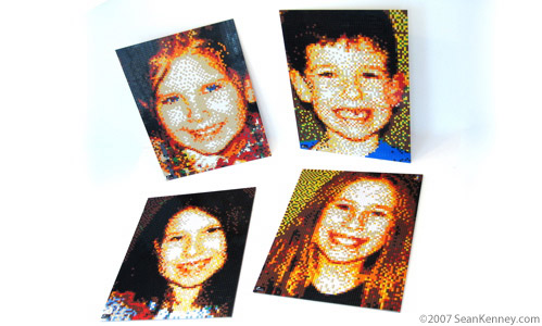 Four children.  LEGO portrait of brothers & sisters