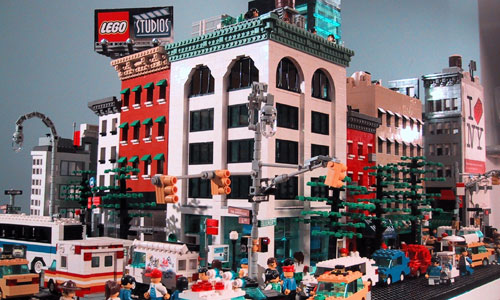 LEGO city at FAO Schwarz, New York. LEGO® modelmaker Sean Kenney