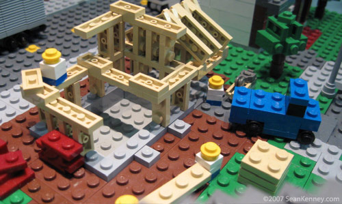 A LEGO house is built deep within the model.