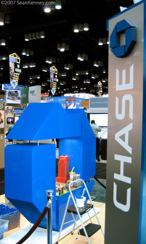 The 6-foot Chase logo LEGO scutlpure is almost complete.
